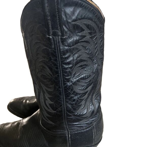 Vintage Tony Lama Size 10D Black Teju Lizard wingtips western cowboy boots main image 10